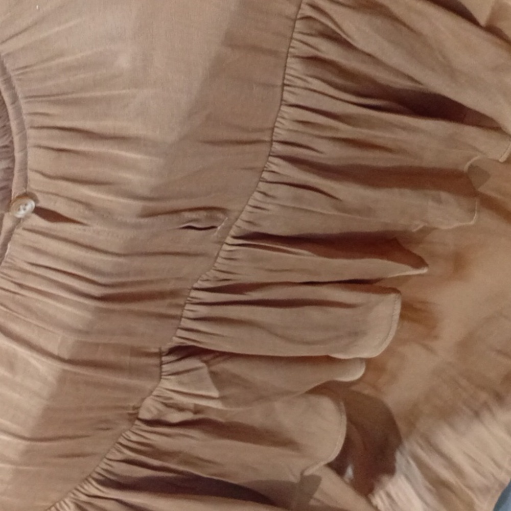 The Drop “Miriam” Feminine Ruffle Blouse – Camel | New With Tags - Picture 4 of 9